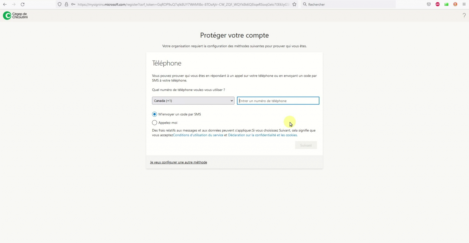 Comment configurer son authentification multifacteur Cégep de Chicoutimi